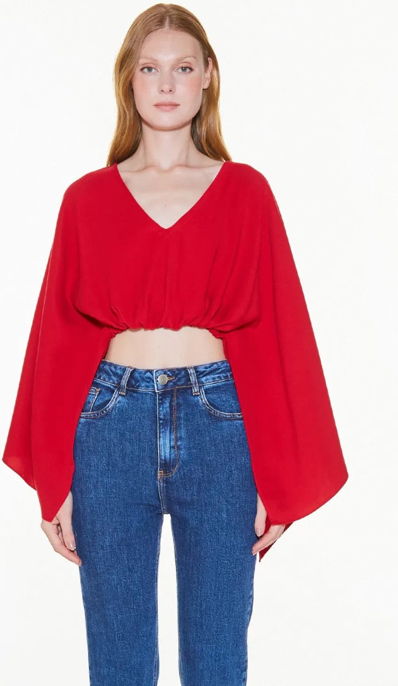 Imagem principal Blusa Manga Longa Zen Fluída Decote V vermelho ZEN vermelho