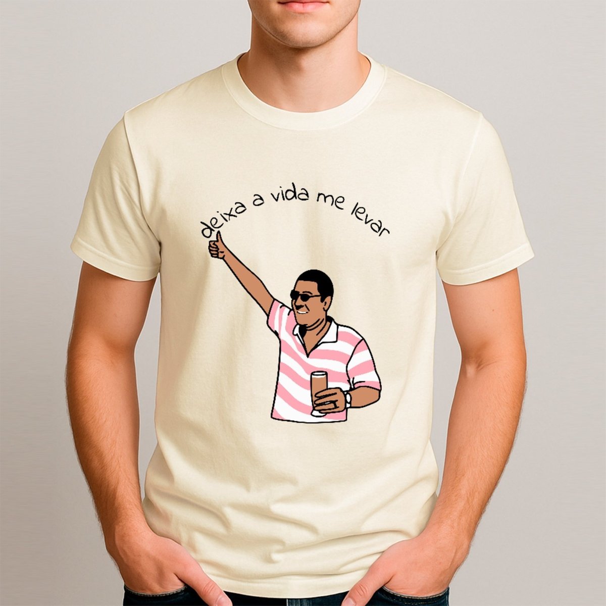 Imagem principal Camiseta Ousy Básica Deixa A Vida Me Levar Meme Brasileiro Unissex Off White off-white white ousy off-white white