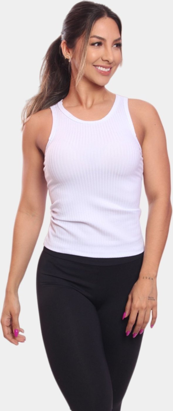 Imagem principal Regata Nadador Canelada Feminina Lisa Blusa Blusinha Básica Treino Academia Branca ADRIBEN branco ADRIBEN branco