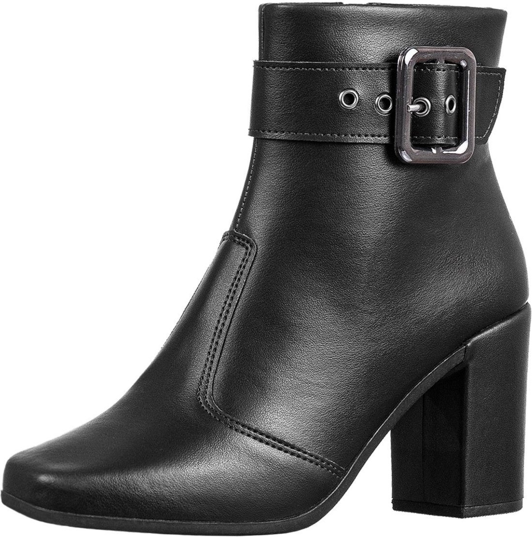 Bota GiGiL Bico Quadrado Salto Alto Fivela Preta