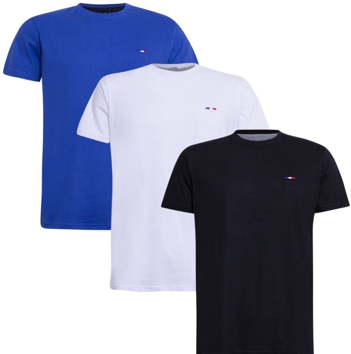 Imagem principal Kit 3 Peças Camisetas Básicas Masculina FMF Preto Royal Branco em Algodão Premium no Estilo Tommy Bordado França branco royal FMF branco royal
