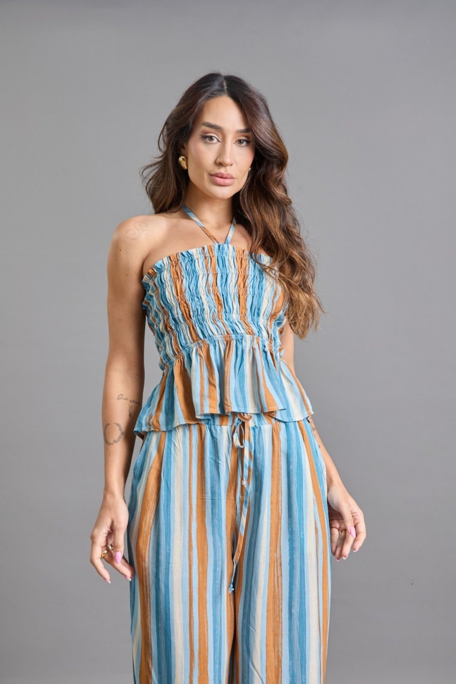 Blusa Tomara Que Caia Listrada em Viscose Lemier Collection