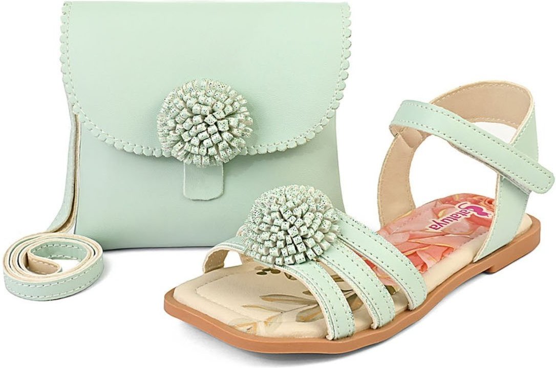 Infantil - Kit Sandália Feminina Rasteira Menina Com Bolsa Brilho