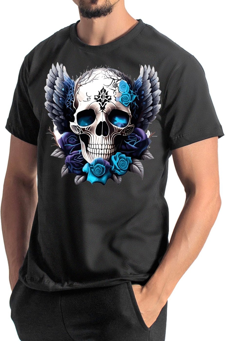 Camisa Masculina Algodão Camiseta Estampada Casual Caveira