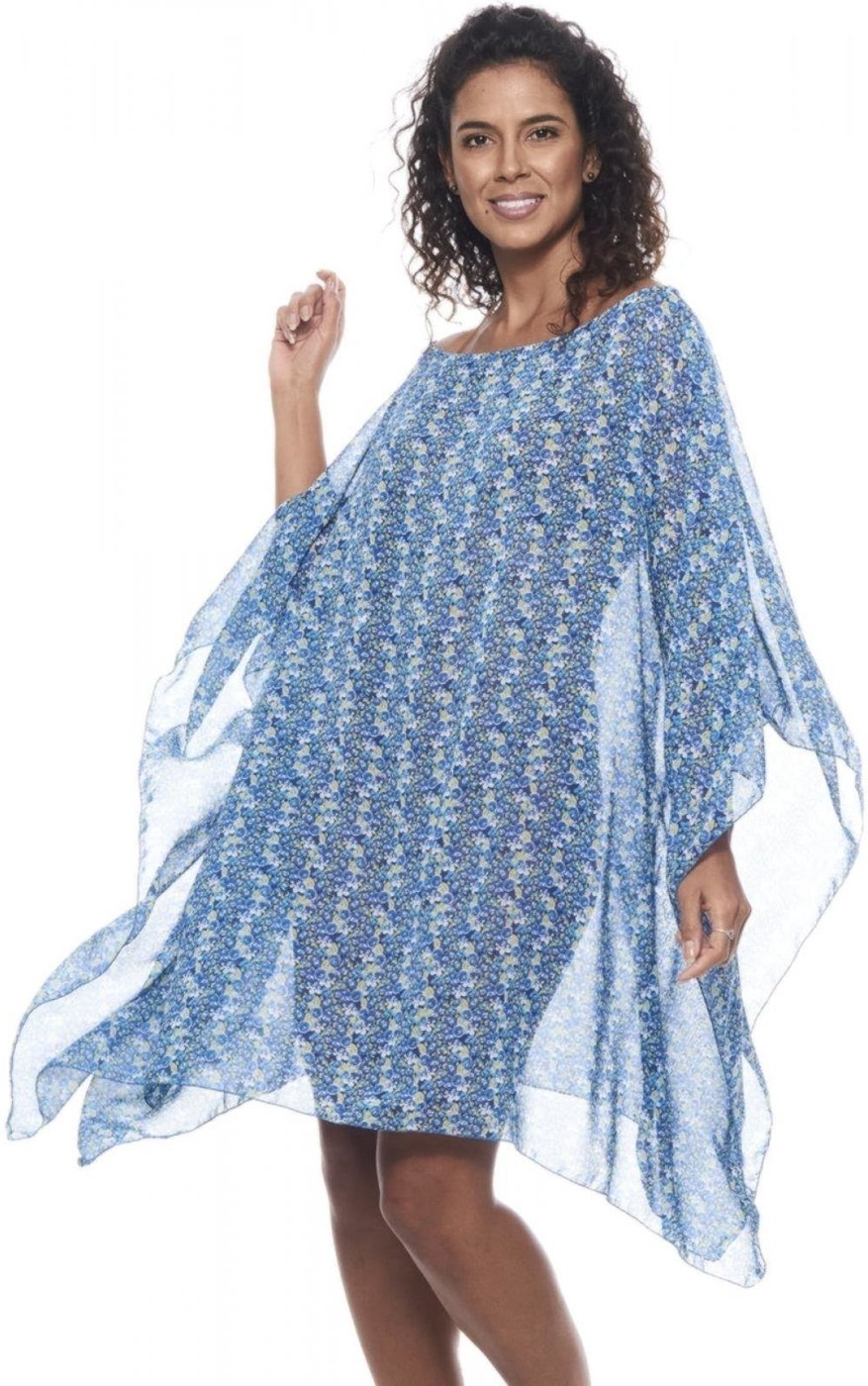 Saida de Praia Kaftan Vestido Amplo Bata Crepe Estampado Flores
