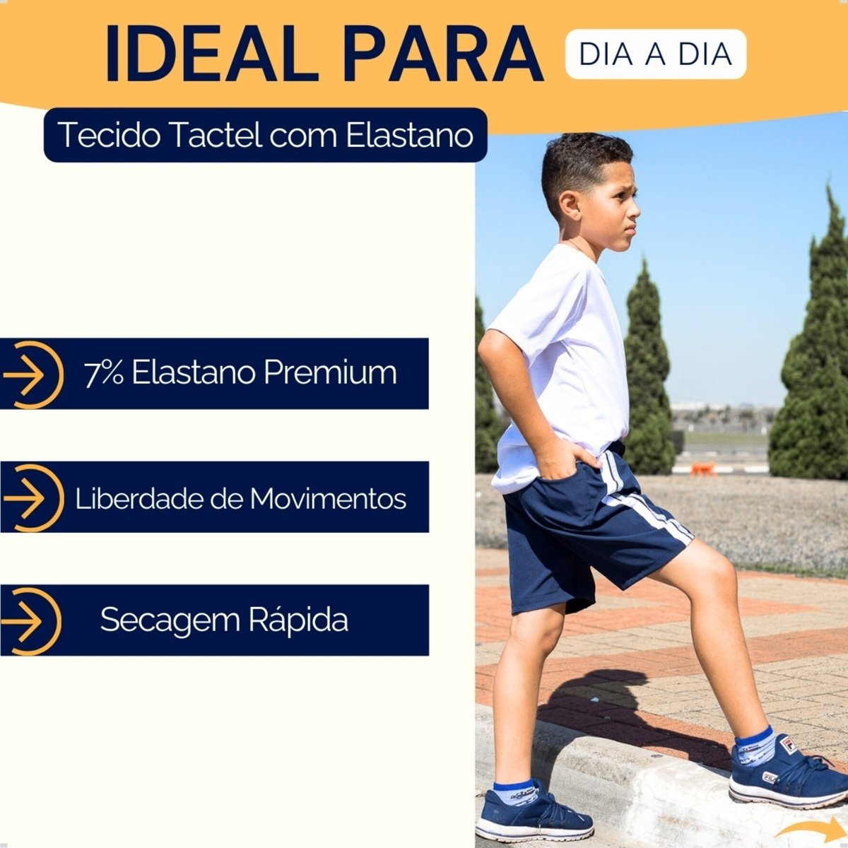Infantil - KIT 3 Bermuda Short Tactel Escolar Masculino