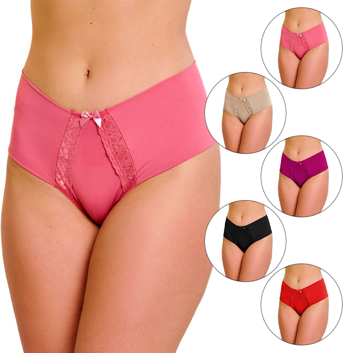 Imagem principal Kit 5 Calcinhas Gabi Lingerie Cintura Alta Forro 100% Algodão Confortável Detalhe em Renda multicolorido Gabi Lingerie multicolorido