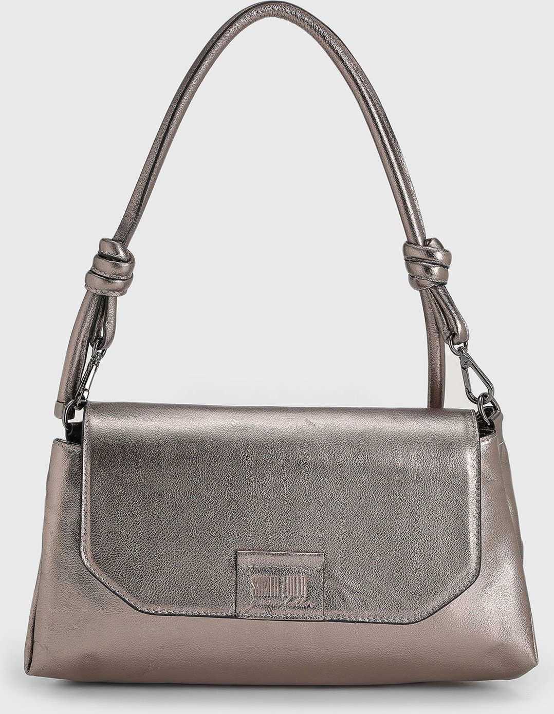 Bolsa Tiracolo Santa Lolla em Couro Metalizada Grafite