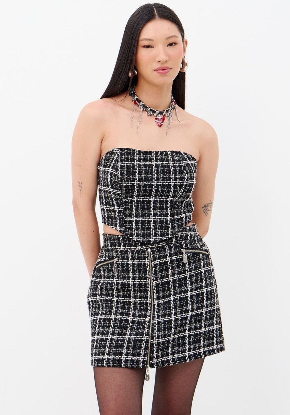 Top Sem Alça Tweed Feminino