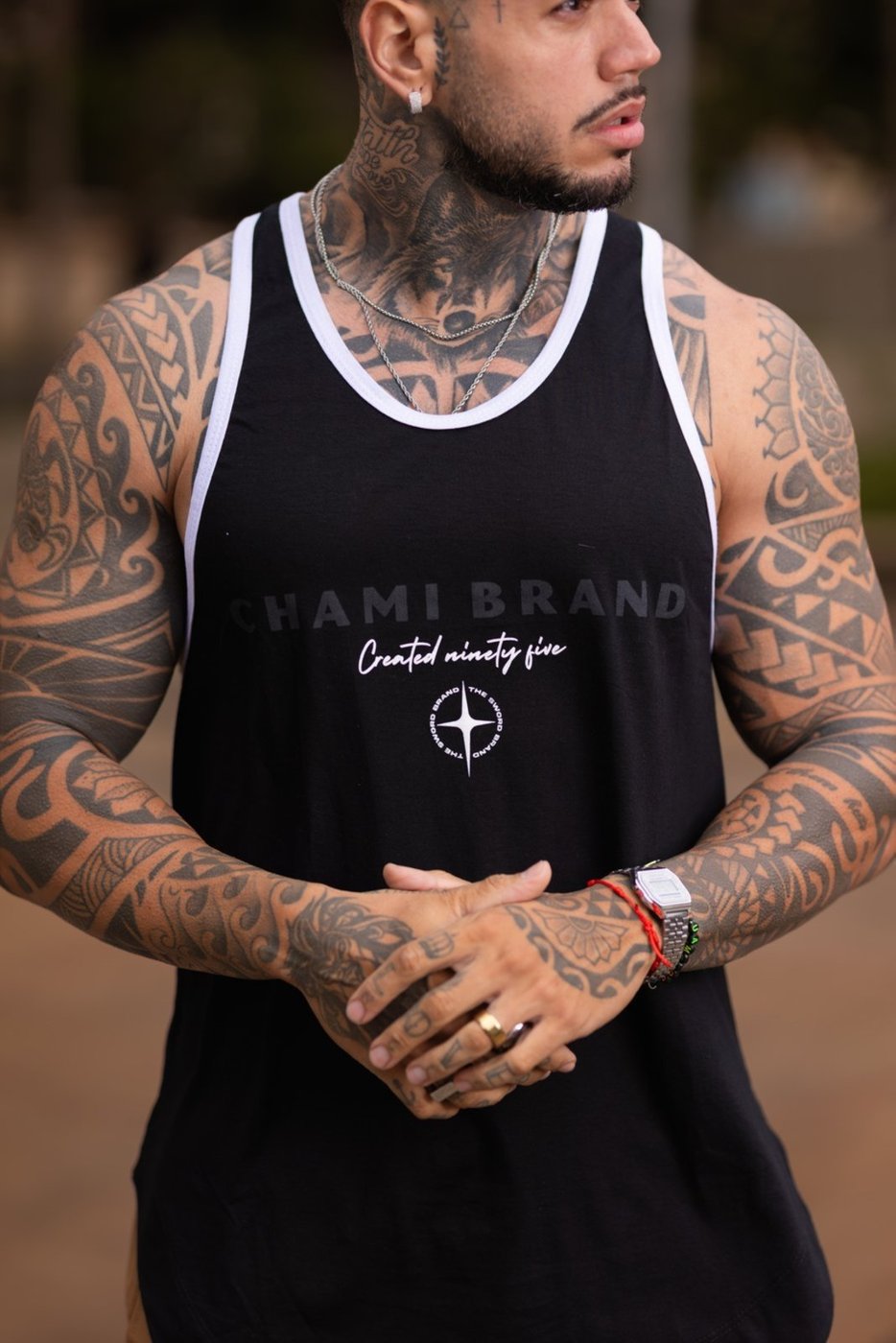 Regata Masculina Long Viés Chami Brand Preta