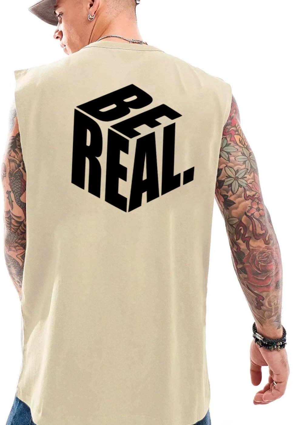 Imagem principal Camiseta Regata Machão Ousy Frase Motivacional Be Real Oversized Masculina Off White off-white white ousy off-white white