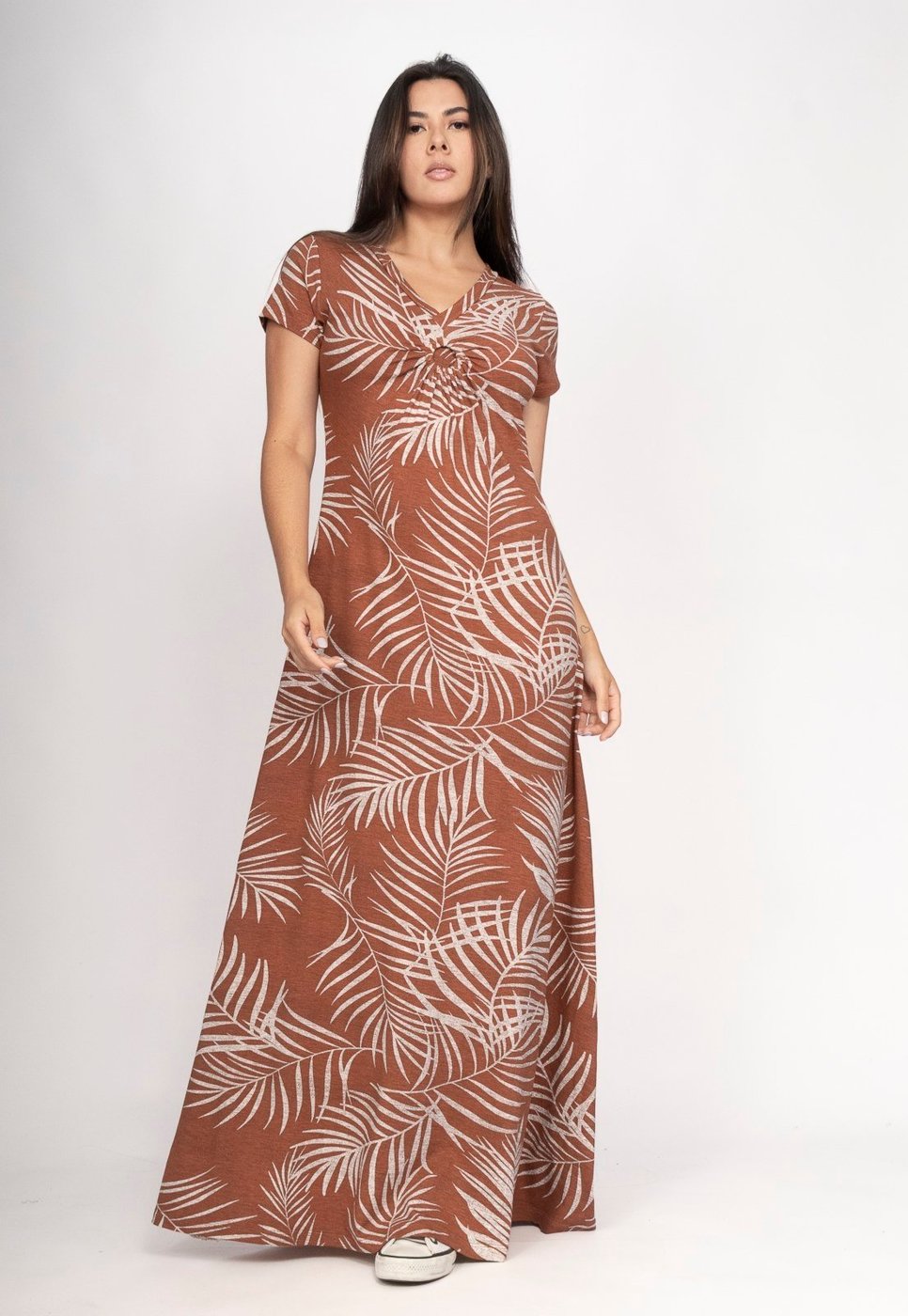 Vestido CabanaFree Coema Longo Malha Detalhe no Busto Palmas da Terra