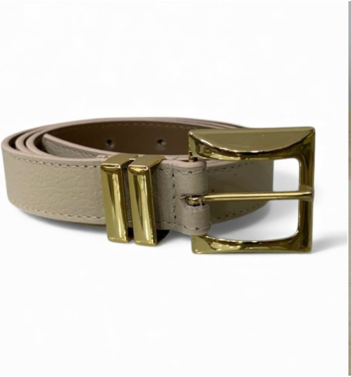 Cinto Feminino em Couro Fivela Quadrada Dourada Off White 028