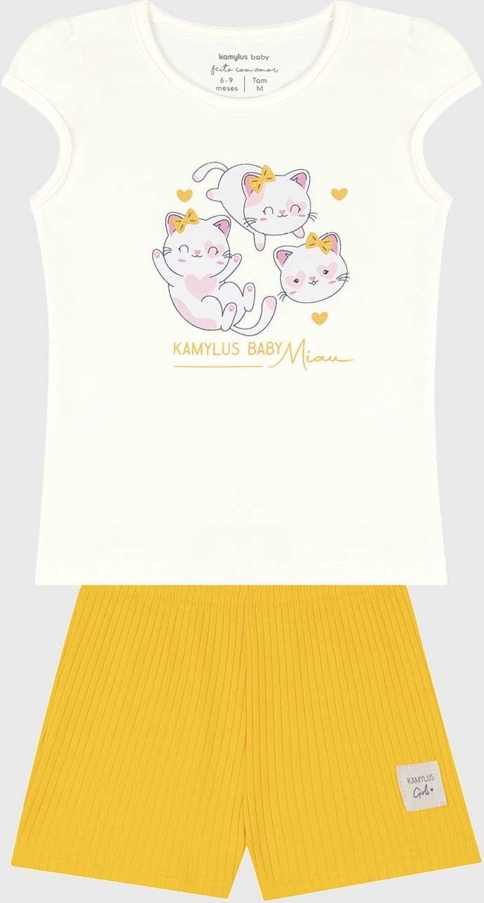 Conjunto 2pçs Manga Curta Kamylus Blusa E Shorts Off-White