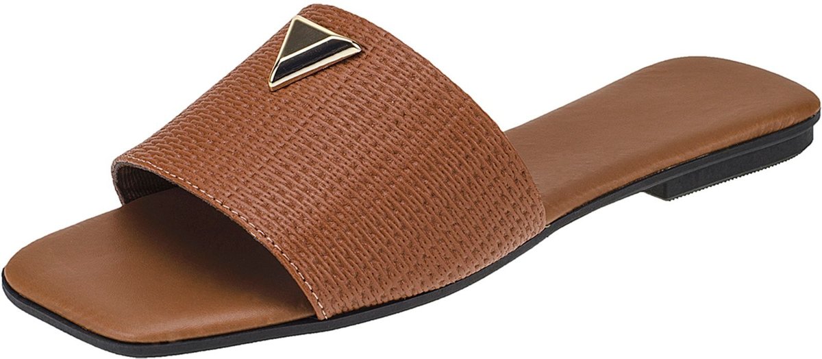 Imagem principal Rasteira Feminina Dourada Fashion com Detalhe de Metal Triangular CIA DOS PASSOS caramelo CIA DOS PASSOS caramelo