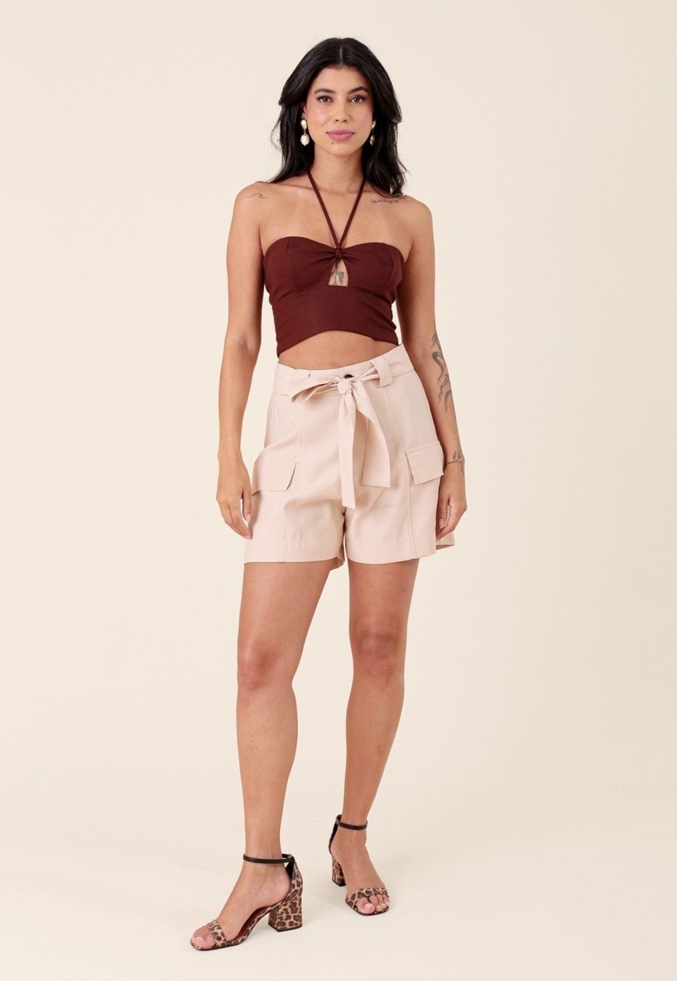 Short Cargo Pop Me Em Alfaiataria Com Cinto