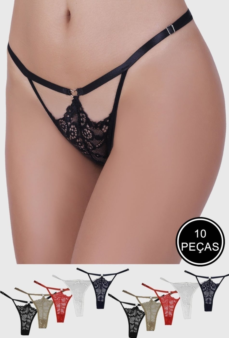 Imagem principal Kit 10 Calcinhas Fio Dental St Madame Detalhe Renda multicolorido St Madame multicolorido