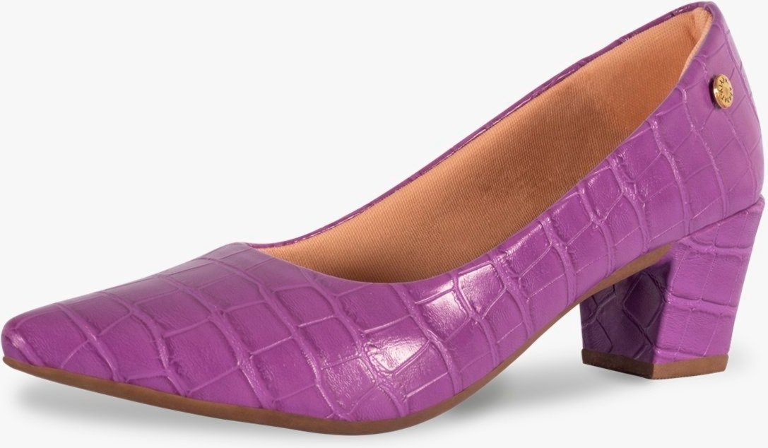 Scarpin Feminino Takata Salto Baixo Bloco Grosso Sapato Social Croco Roxo Iris