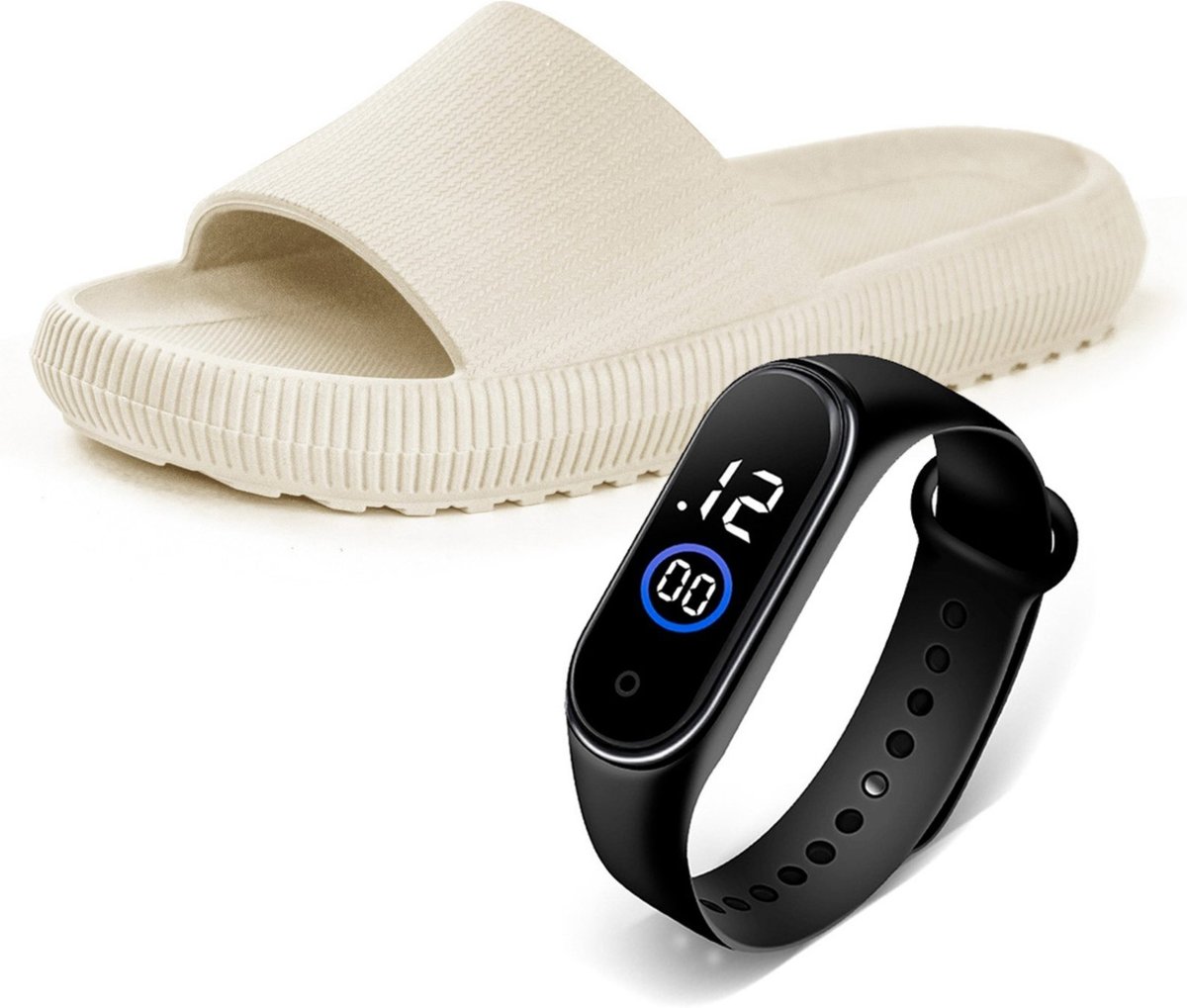 Chinelo Feminino Nuvem Slide Com Relógio Confortável Anatômico Macio Moderno Antiderrapante Off White