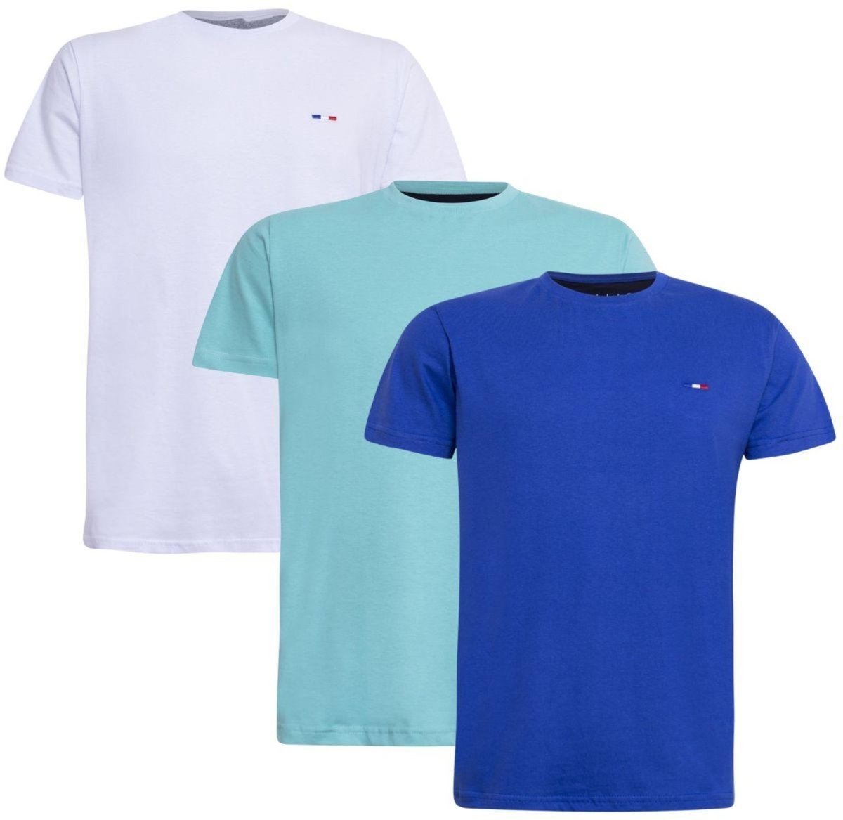Imagem principal Kit 3 Peças Camisetas Básicas Masculina FMF Branco Royal Azul em Algodão Premium no Estilo Tommy Bordado França azul royal FMF azul royal