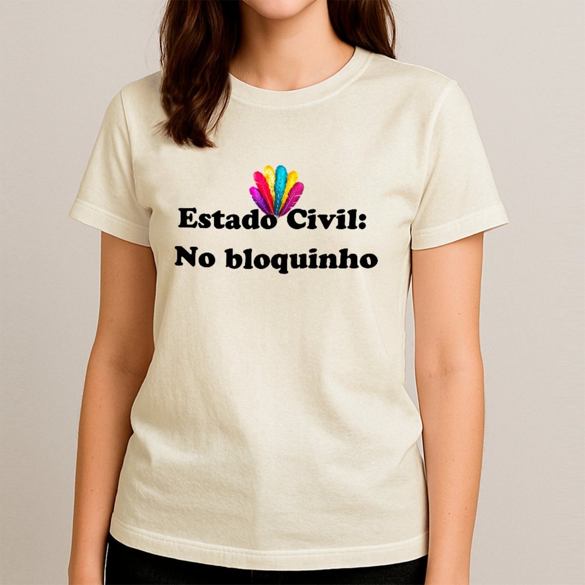 Imagem principal Camiseta Ousy Básica Estado Civil No Bloquinho Humor Carnaval Unissex Off White off-white white ousy off-white white