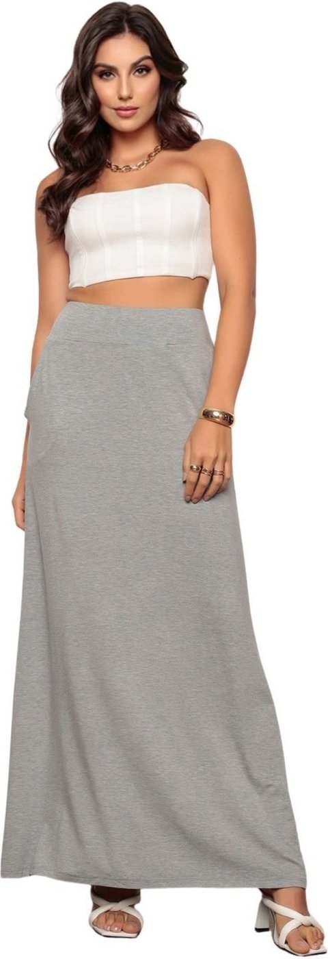 Saia Longa de Viscolycra com Bolsos Chumbo