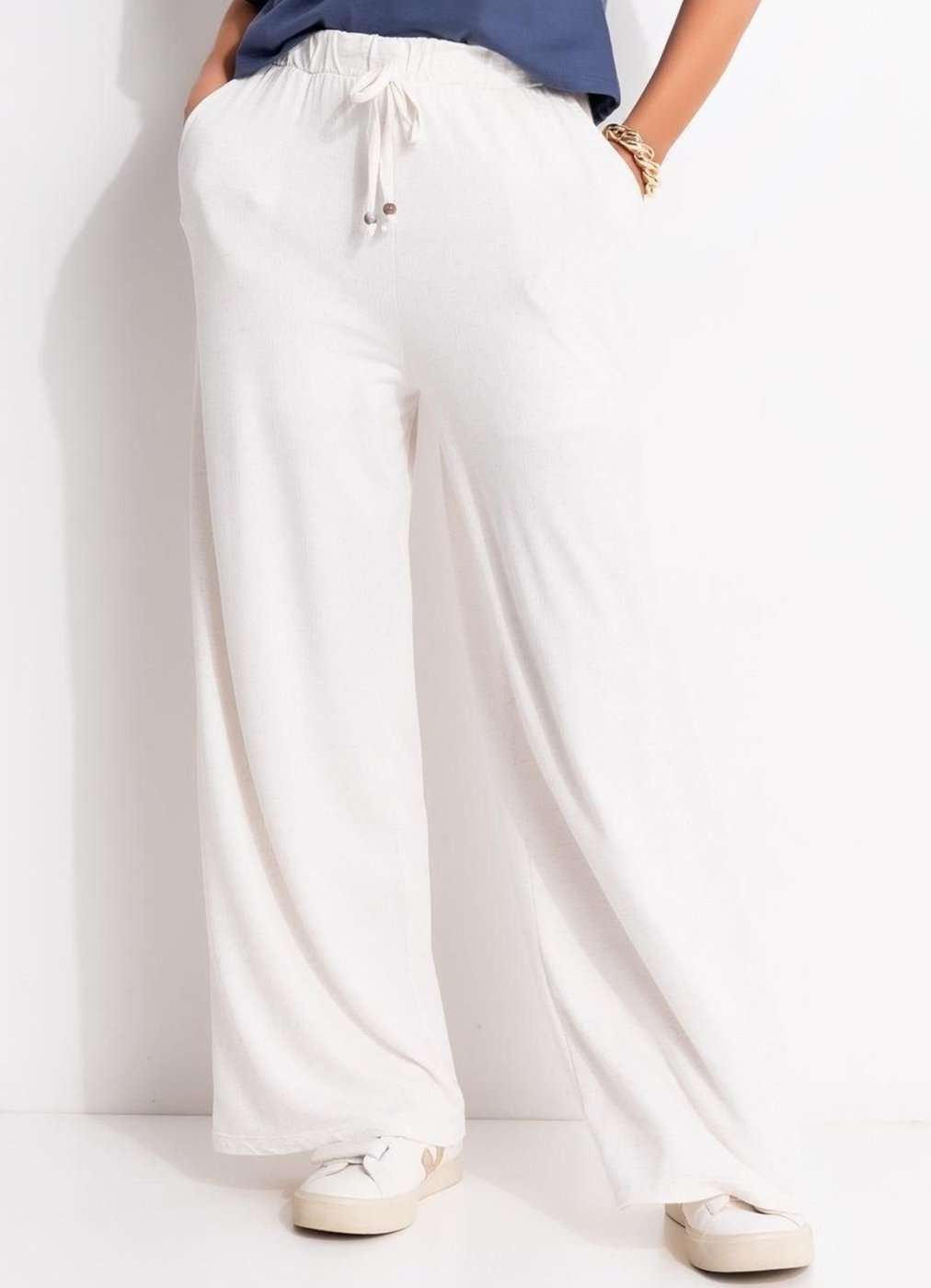 Calça Em Malha Texturizada Natural