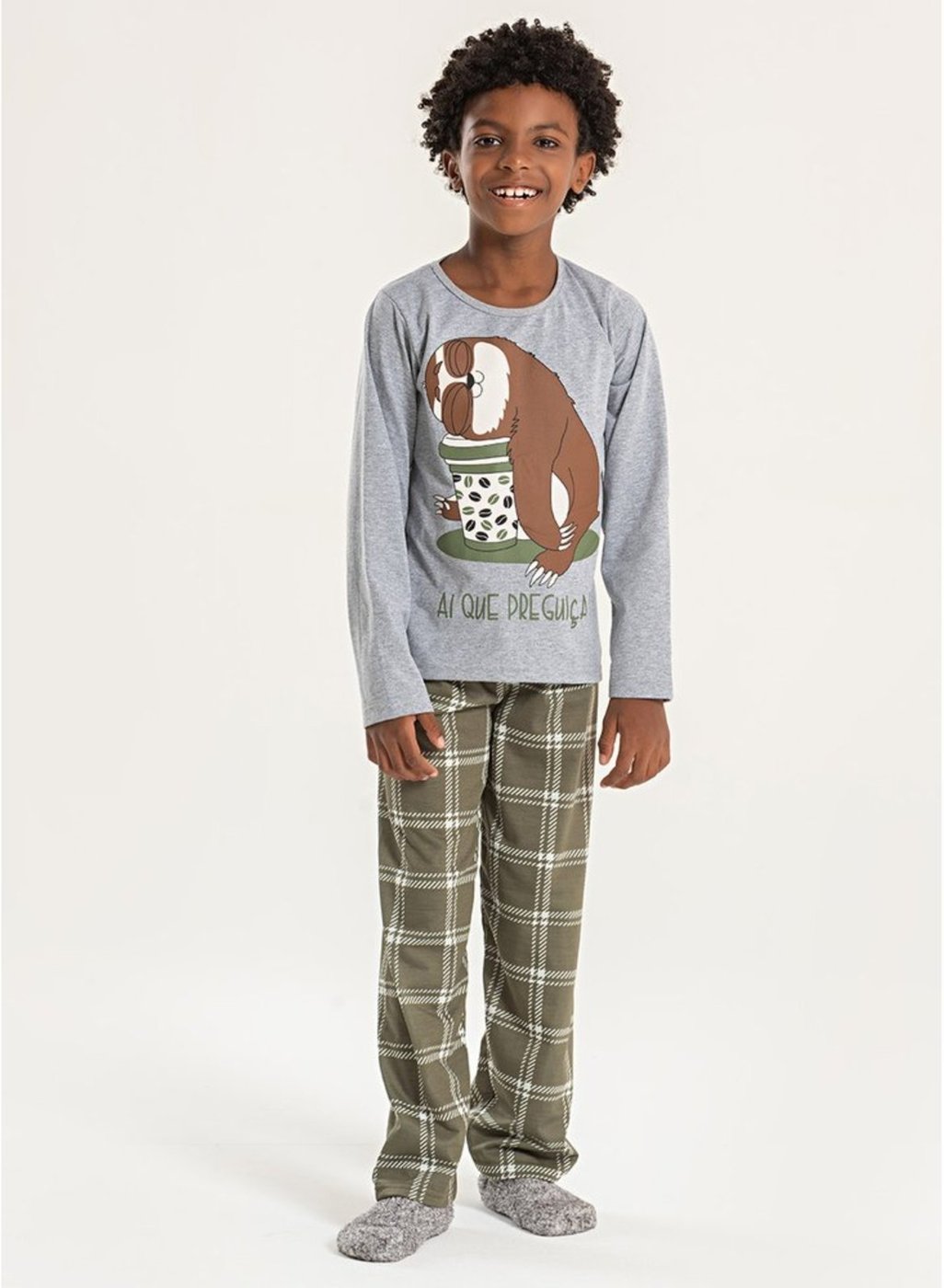 Imagem principal Pijama Longo Menino Mescla Blusa e Calça Preguiçando Molekada cinza Molekada cinza