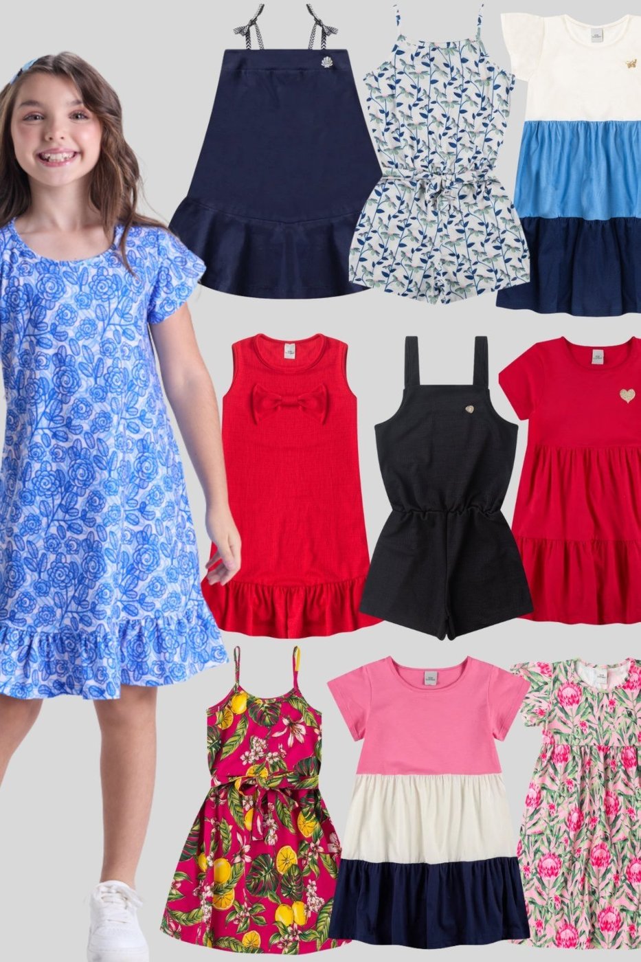 Imagem principal Infantil - Kit Sortido 3 Peças de Roupas Infantis Menina Verão- 3 Vestidos/Macaquinhos VIDA COSTEIRA multicolorido VIDA COSTEIRA multicolorido