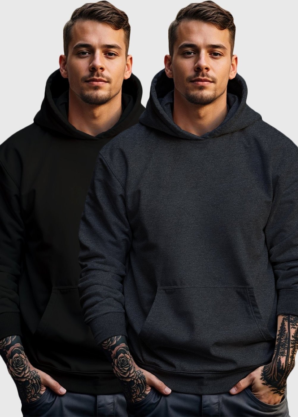 Imagem principal Kit 2 Moletom Canguru Masculino Fechado Flanelado Benellys Liso Chumbo com preto Benellys preto