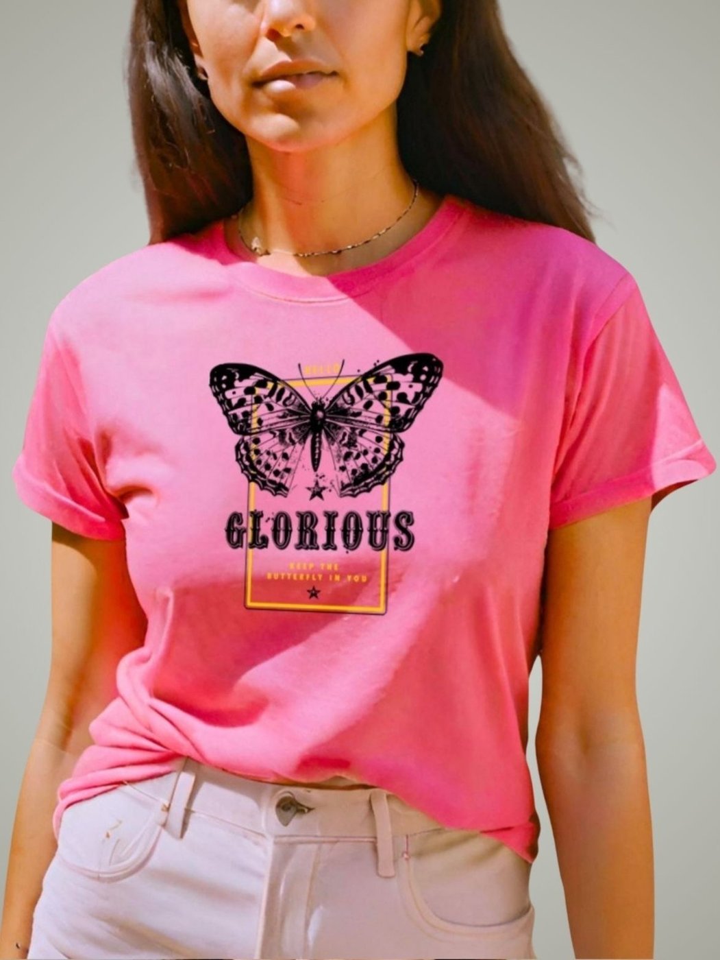 Imagem principal Camiseta Feminina T-shirt Plus Size GuGi Borboleta Estampada Camisa Blusa branco Gugi branco