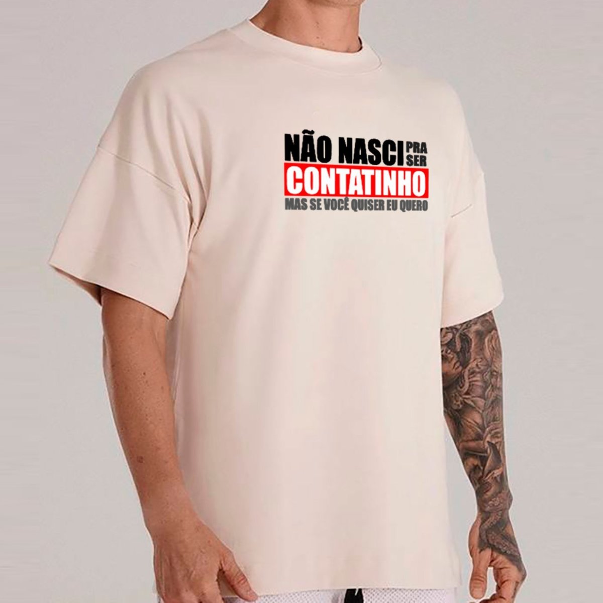 Imagem principal Camiseta Ousy Oversized Não Nasci Pra Ser Contatinho Humor Carnaval Unissex Off White off-white white ousy off-white white