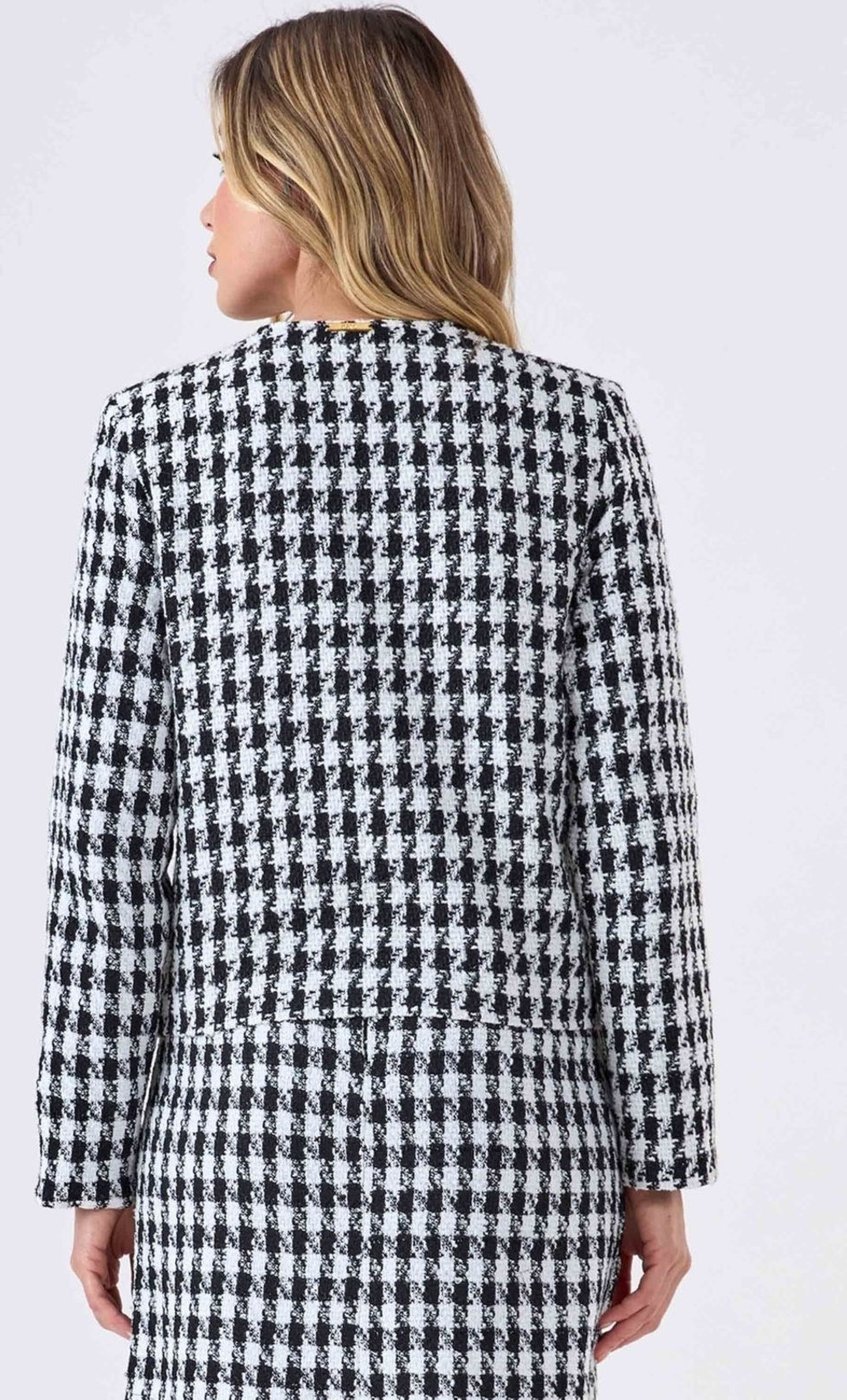 Blazer Curto PKS Alfaiataria Tweed Preto e