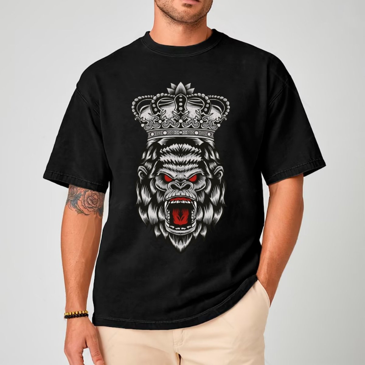 Imagem principal Camiseta Ousy Unissex Streetwear Gorila Coroado Estampa Exclusiva Oversized branco ousy branco