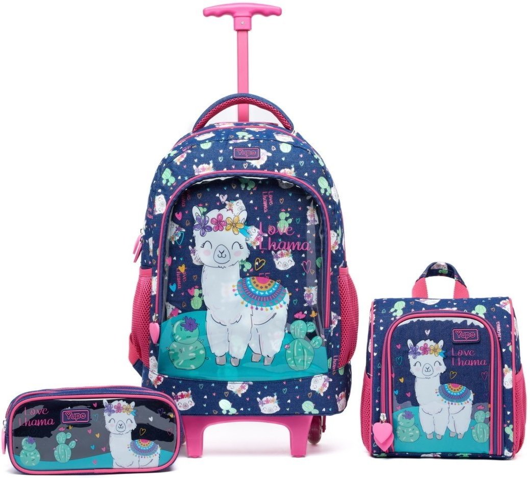 Infantil - kit Mochila Rodinha Yupe Lancheira Estojo Menina Espaçosa Reforçada Espaçosa