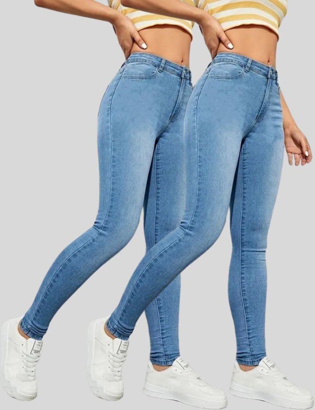 Kit 2 Calça Jeans Feminina Tex Jeans Cintura Alta Skinny com Elastano Confortavel Claro