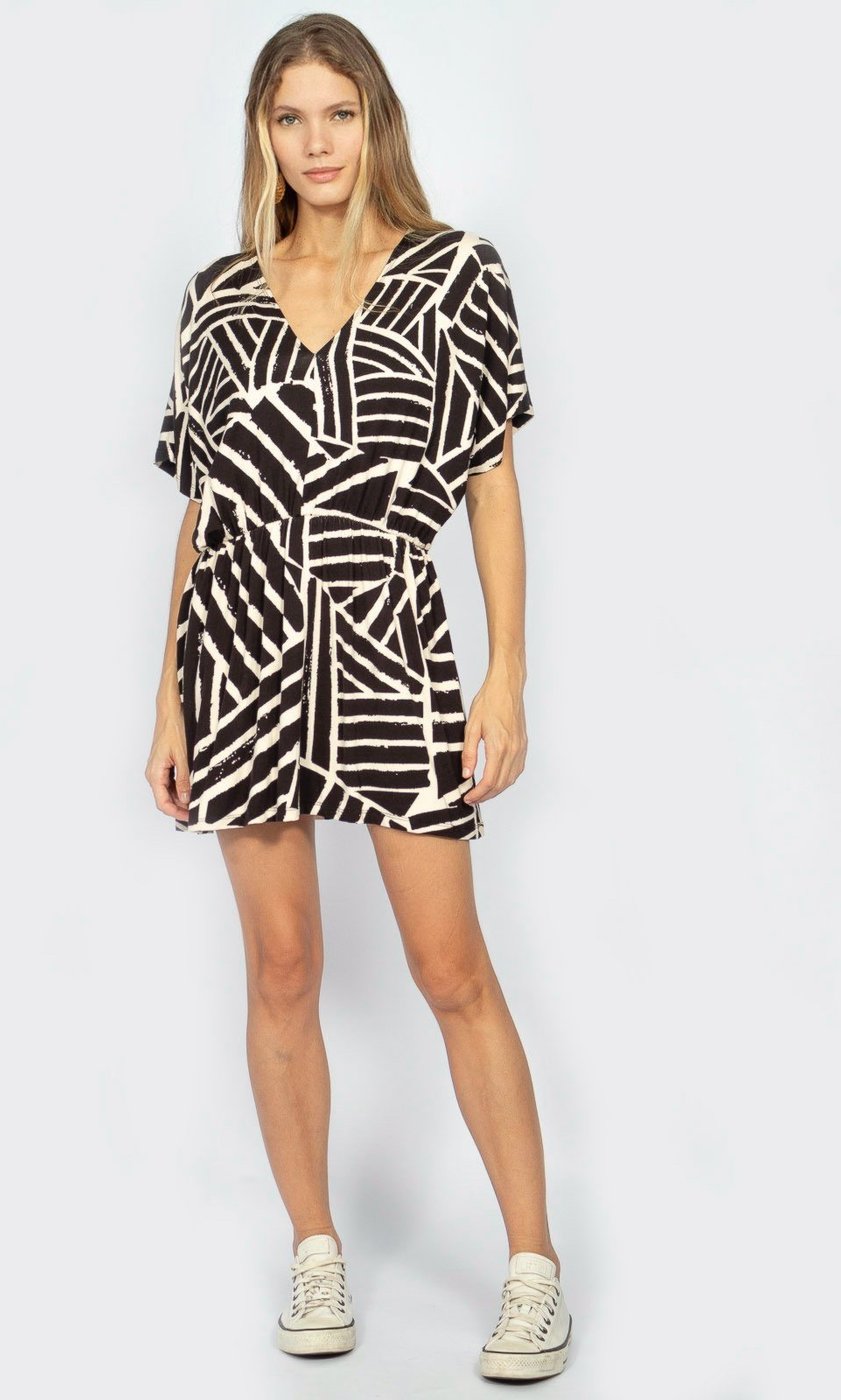 Vestido Amazonia Vital Curto Saída de Praia Maragogi Malha Manga Morcego Étnico Maia o