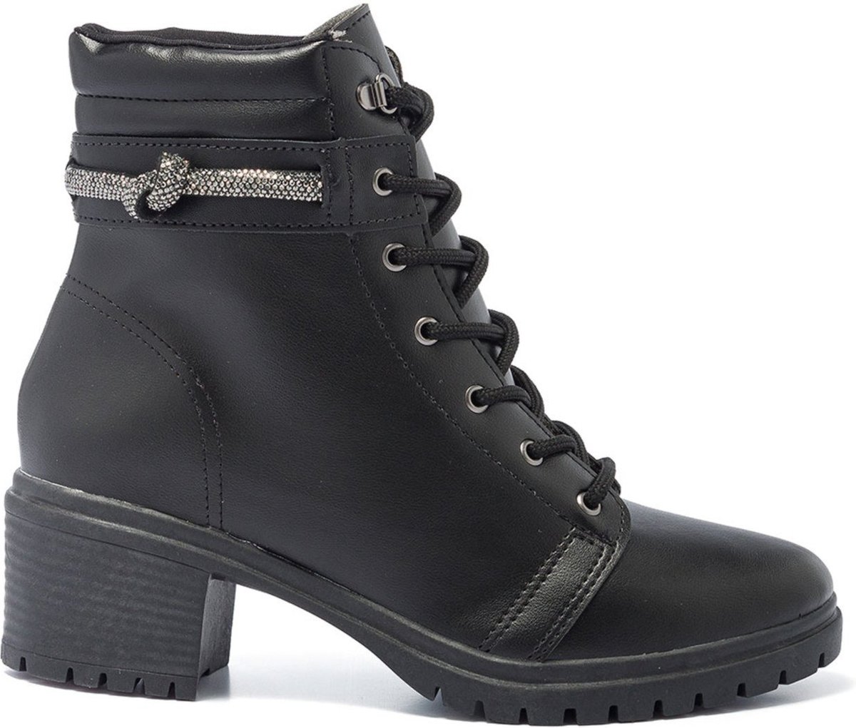 Bota Coturno Feminino Cano Baixo Salto Tratorada Brilho