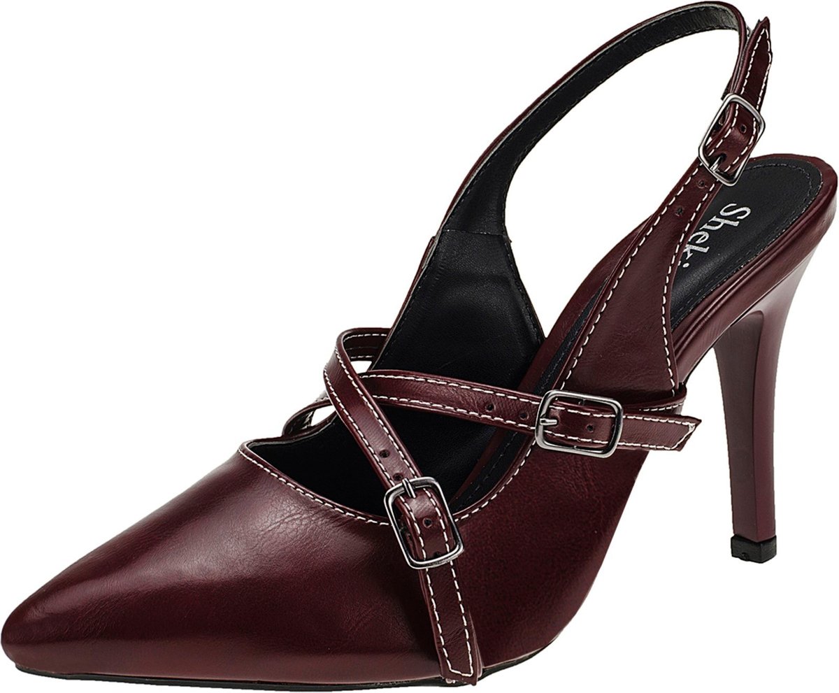 Imagem principal Scarpin Salto Fino Alto Bico Fino Slingback Stiletto Shekinah Sapato Noiva Marsala vinho Shekinah vinho