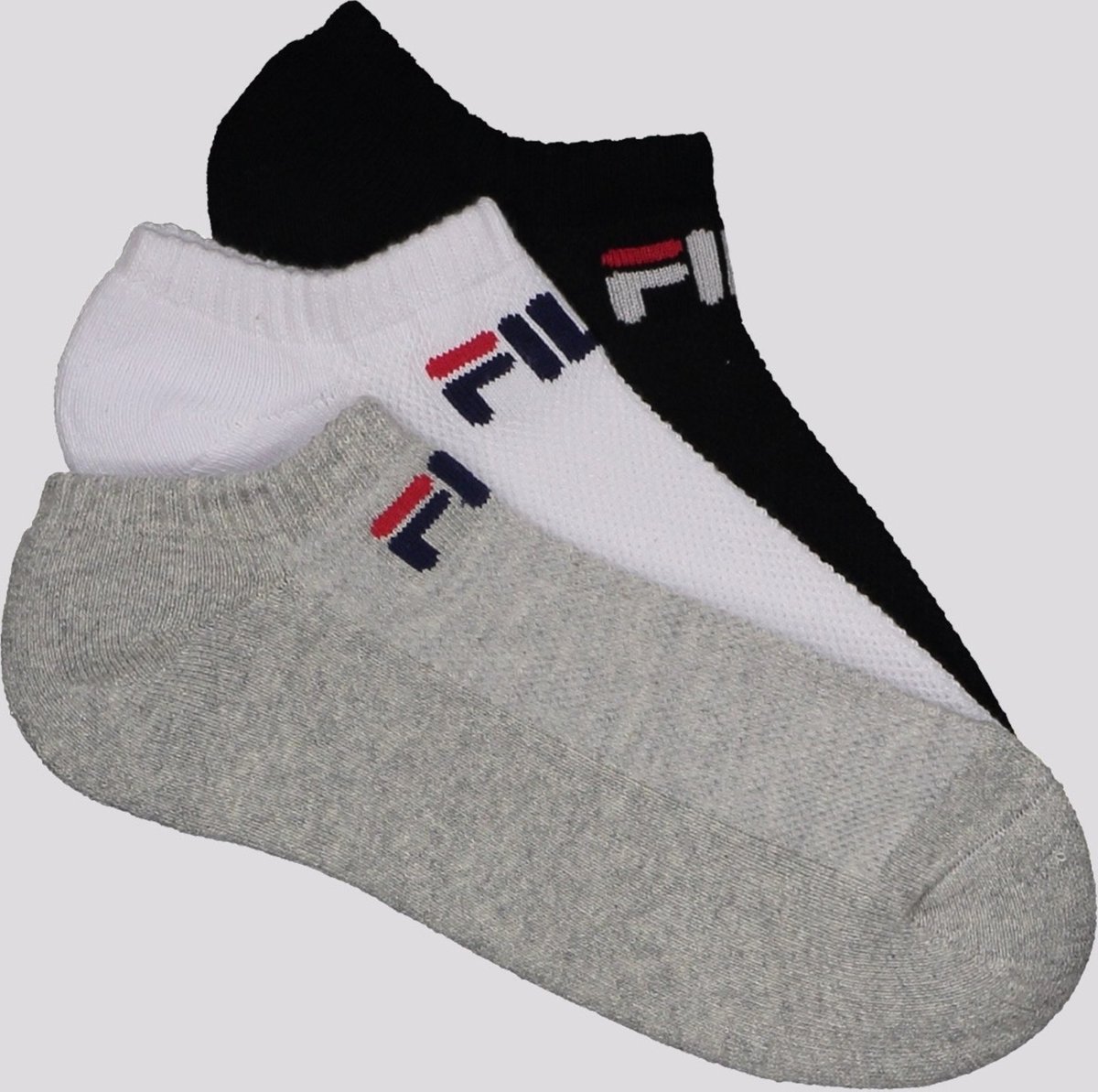 Kit Meia Fila Light 3 Pares Cano Curto Cinza Branca e Preta