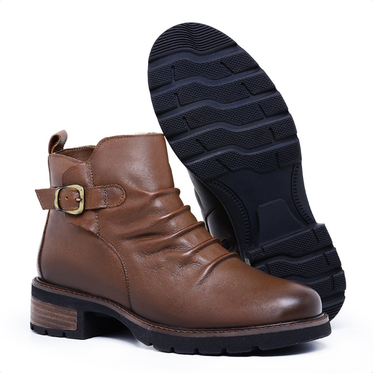 Imagem principal Coturno Feminino em Couro Legítimo Drapeada com Ziper Confortável Mod.0657HavanaPrada Mister Couros marrom Mister Couros marrom