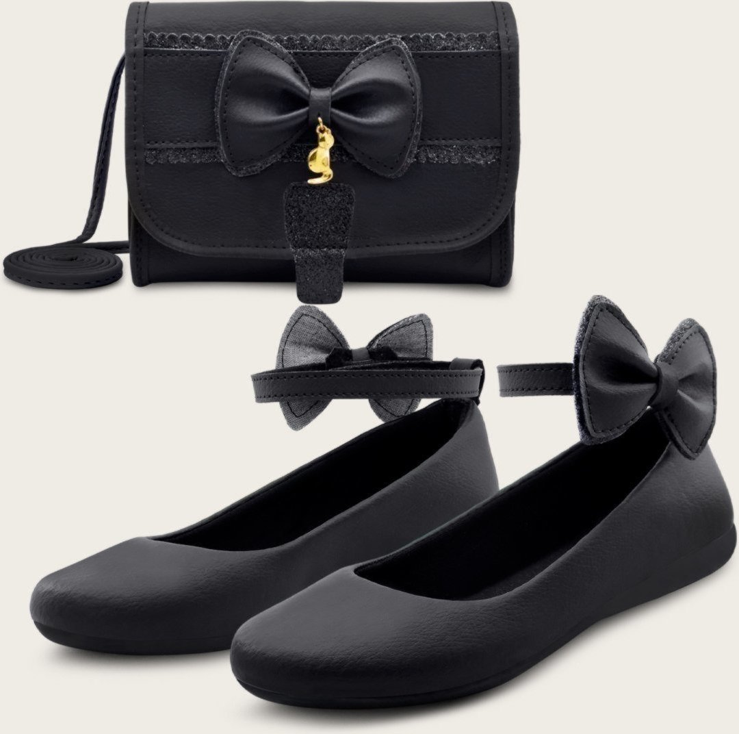 Imagem principal Infantil - Kit Sapatilha Menina Boneca MzKid Com Bolsa Laço Feminina preto Mzkid preto