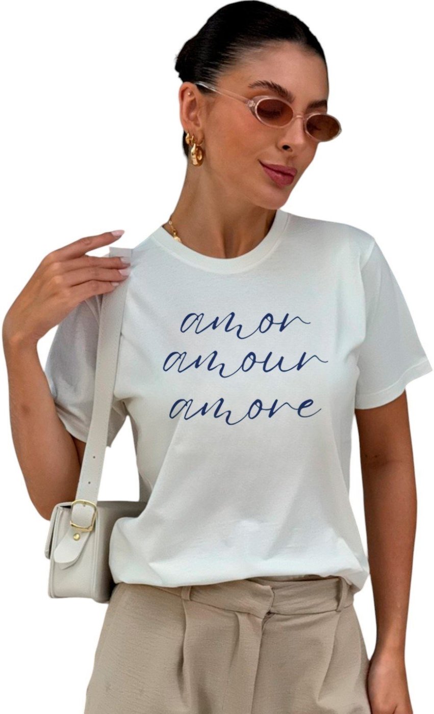 Camiseta Cianitas Off Estampa Amor Amour Amore