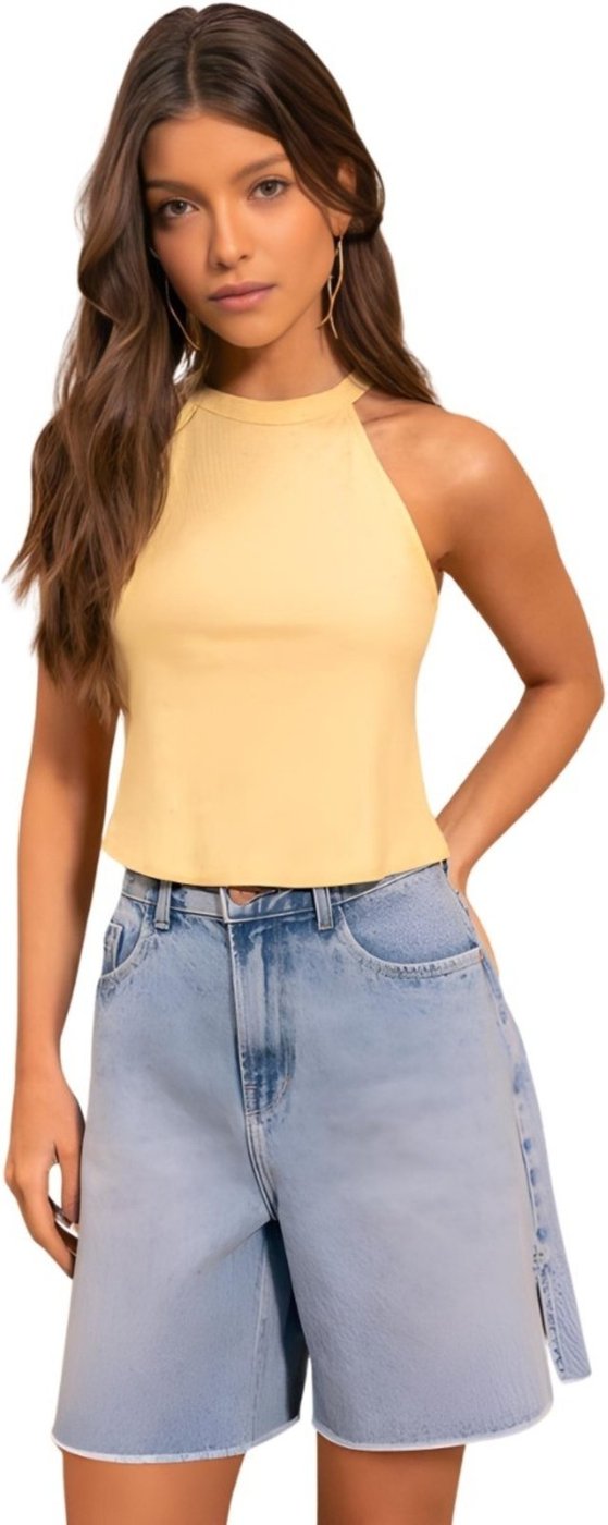 Bermuda Feminina Cintura Alta Aberturas Laterais Claro