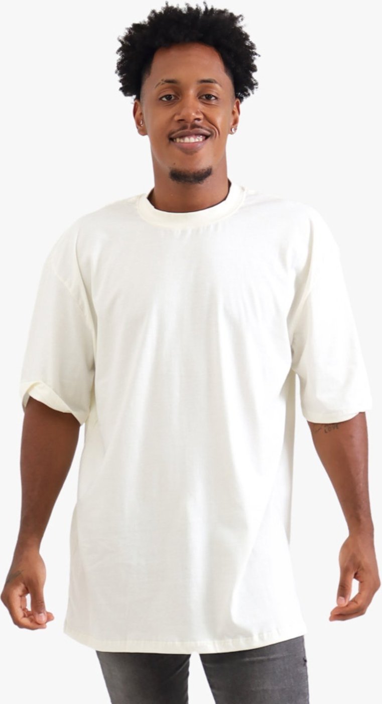 Camiseta Oversized Masculina Lisa Premium Algodão Gola Alta Off White
