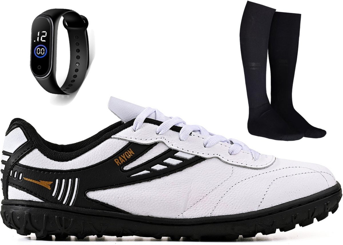 Imagem principal Kit Chuteira Futebol Society Couro Campo Grama Sintetica + Meião + Relogio Adulto CALCADOS LGHT LIGHT preto CALCADOS LGHT LIGHT preto