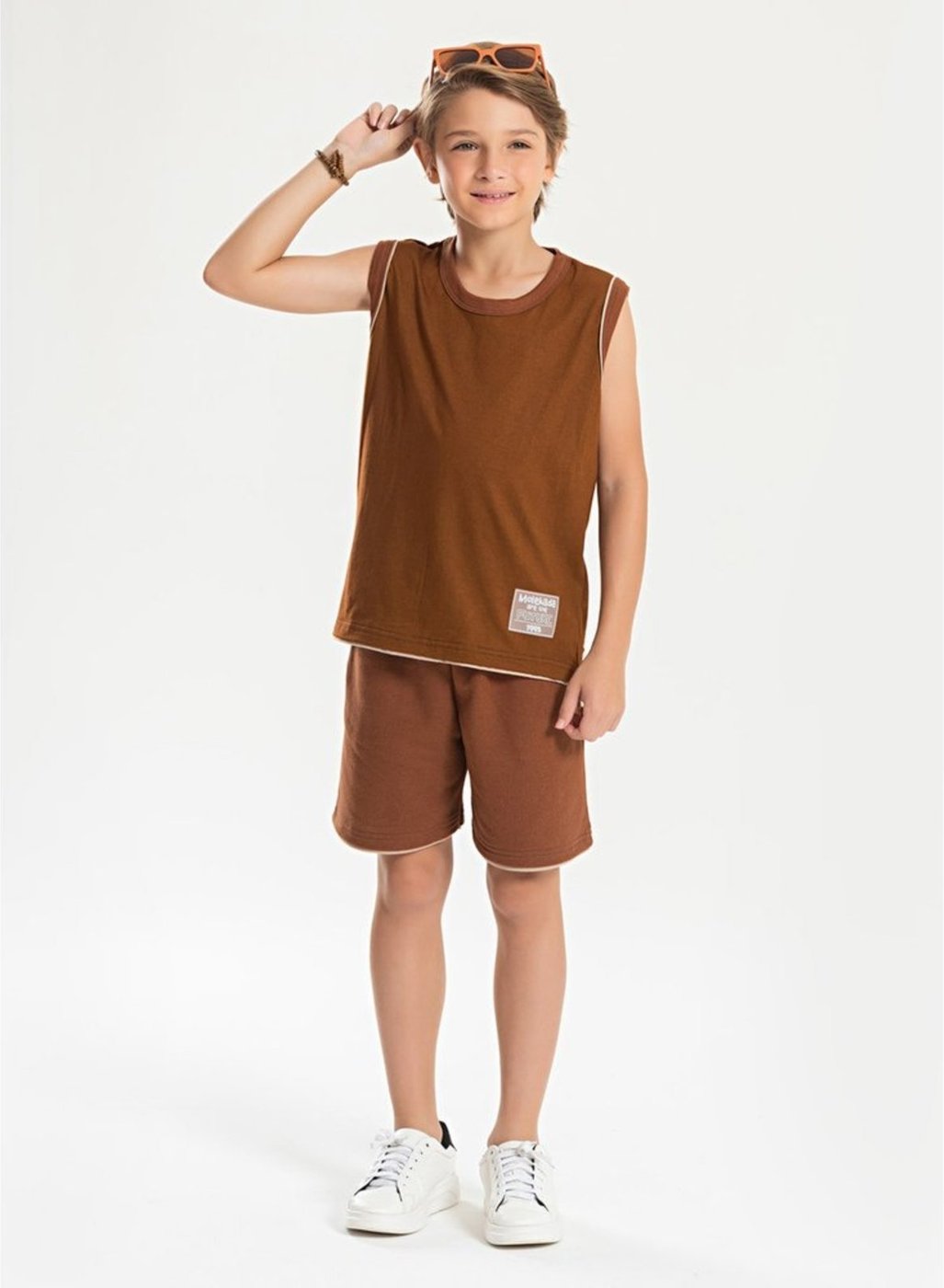 Imagem principal Infantil - Conjunto Verão Menino Regata e Bermuda com Bainha Sobreposta Molekada marrom Molekada marrom