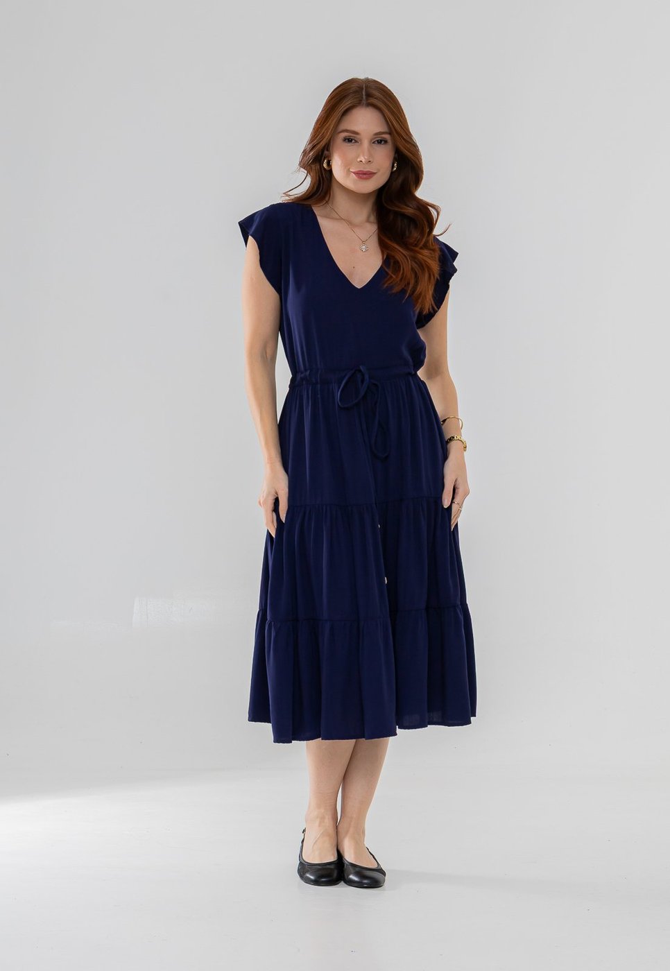 Vestido Aura Alice Viscolinho Liso Marinho