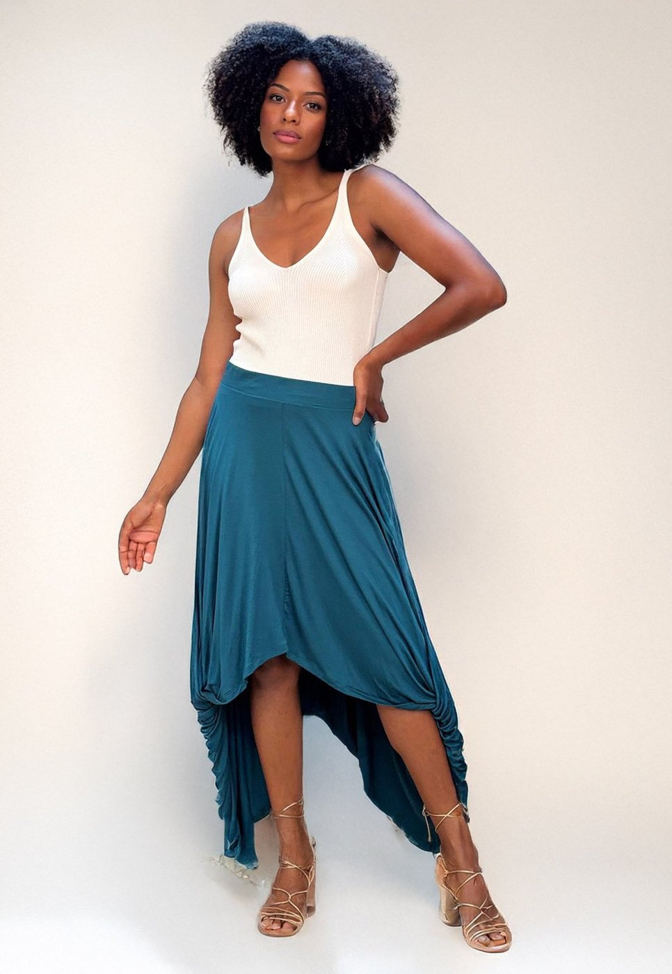 Saia Longa Amazonia Vital Malha Nó Hippie Chic Musgo