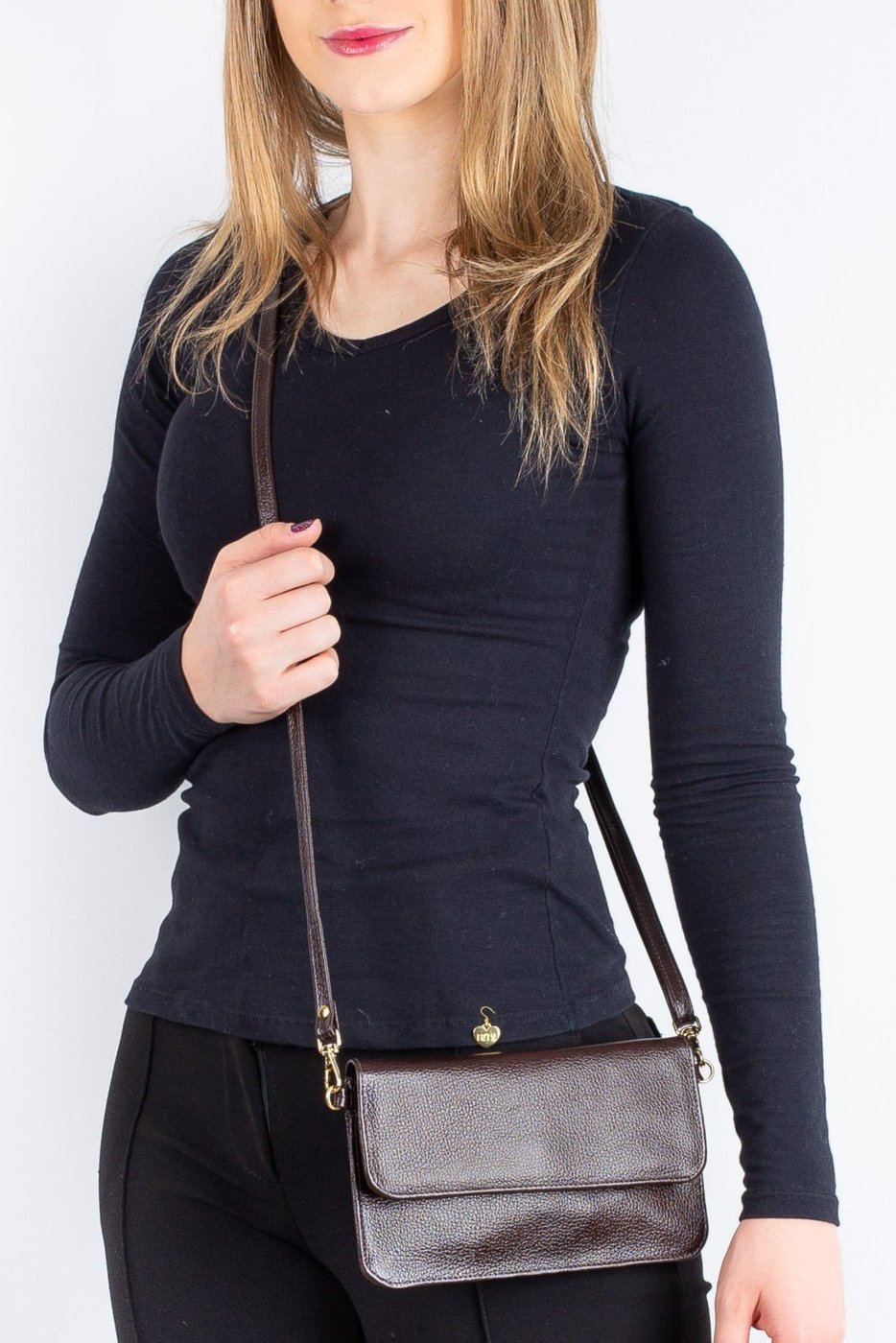 Imagem principal Clutch mini bolsa de couro liso Nicole - Café Andrea Vinci vermelho Andrea Vinci vermelho